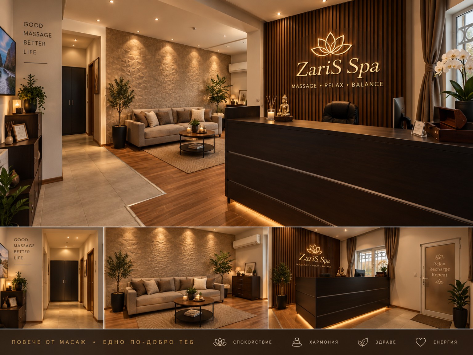 Рецепция и зона за изчакване в ZariS Spa